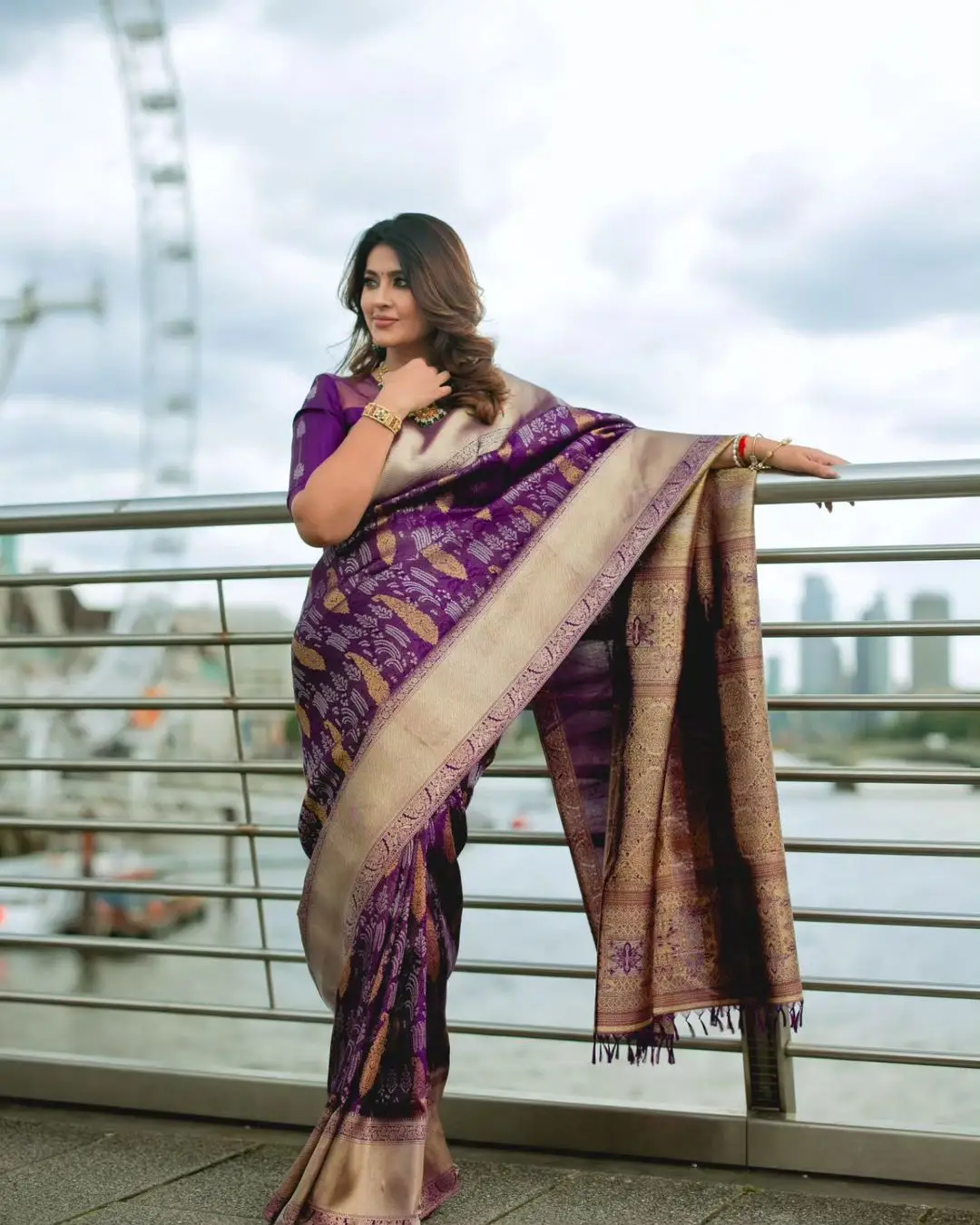 Sneha Wearing Beautiful Earrings Jewellery Blue Saree Blouse